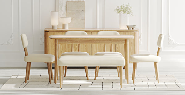 Lyno & Roa | 77x140 Sabit Masa ve Konsollu Yemek Odası Takımı – Small (6 Kişilik) - Doğal Doku