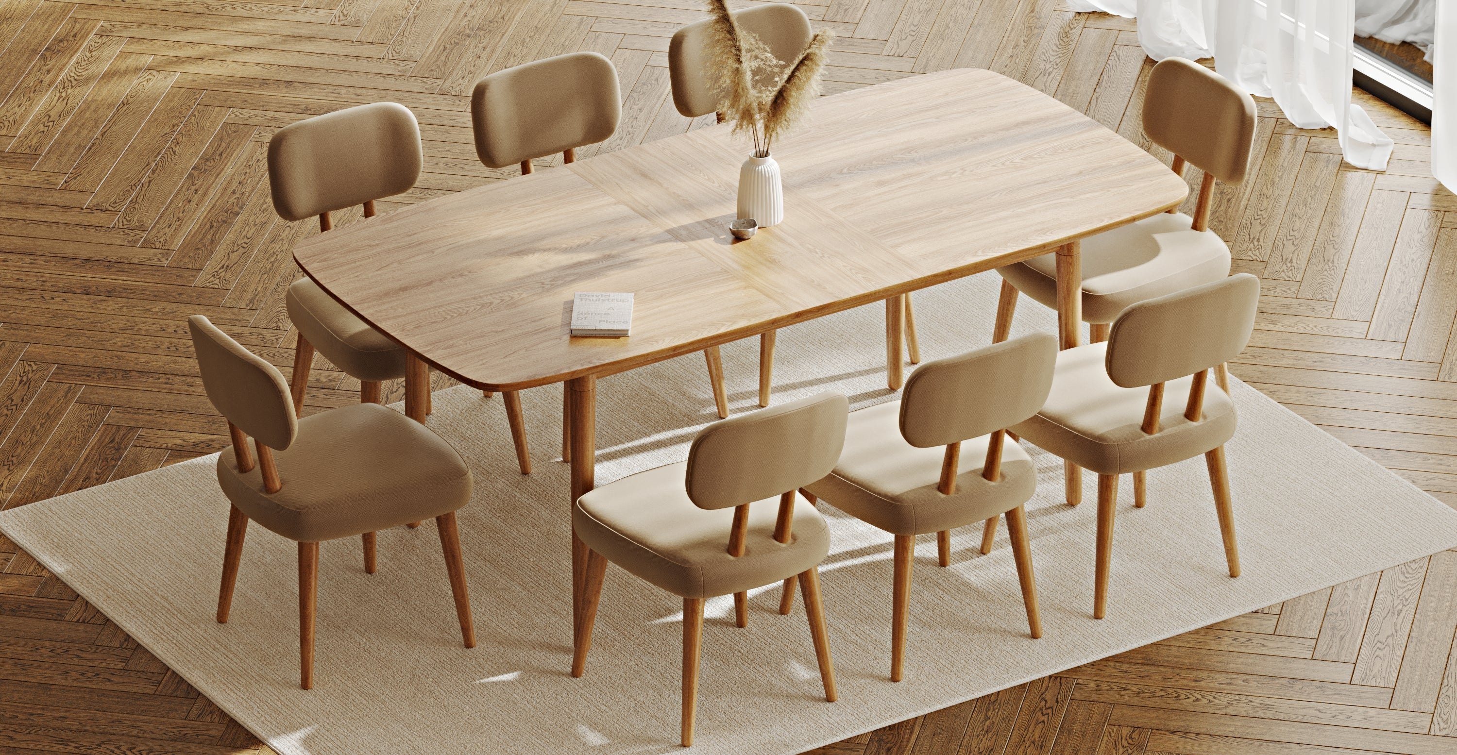 Lyno 97x160 Cm Açılır Yemek Masası Takımı (8Li Roa) - Performans Kadif