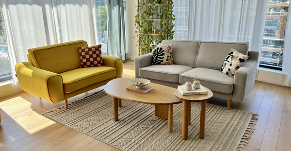 Klem Gri İkili ve Hardal Loveseat Koltuk Takımı - Kadife