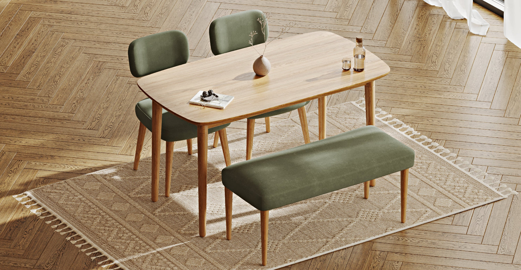 Lyno 77x140 Cm Sabit Yemek Masası Takımı (Roa Bench & 2 Roa Sandalye)