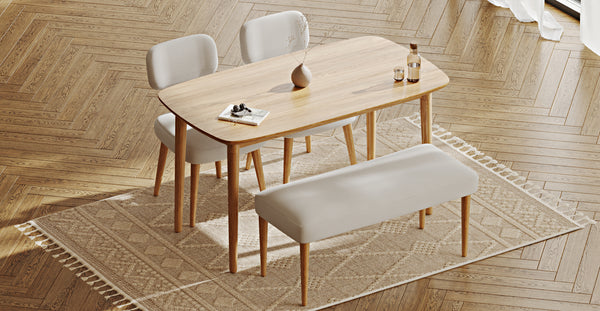 Lyno 77x140 Cm Sabit Yemek Masası Takımı (Roa Bench & 2 Roa Sandalye) - Fitilli Kadife