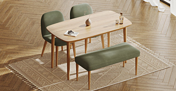 Lyno 77x140 Sabit Yemek Masası Takımı (Roa Bench & 2 Venn Sandalye) - Kadife