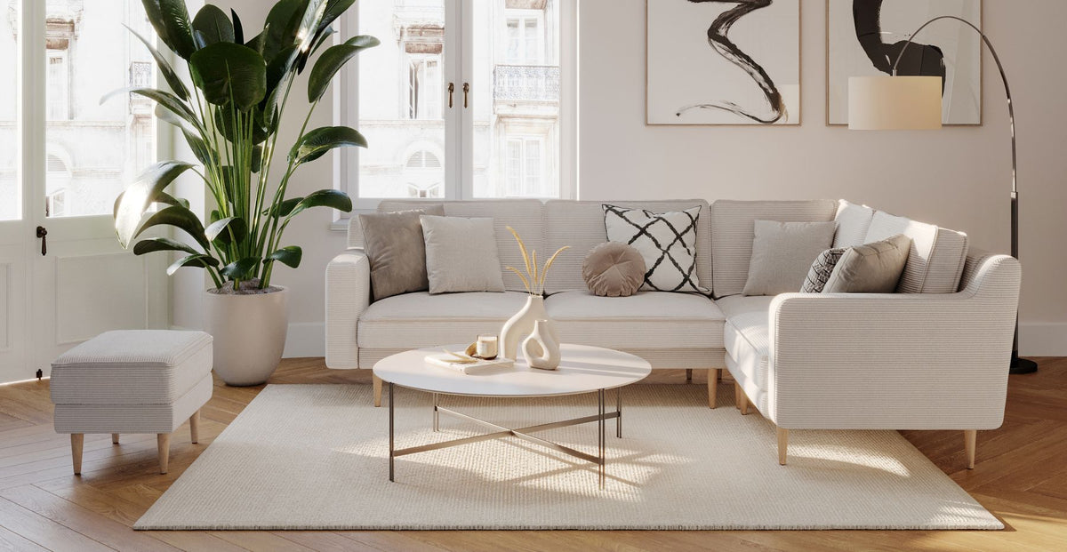 Klem Slim Kemik Köşe ve Puf Small Koltuk Takımı - Fitilli Kadife