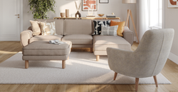 Klem Köşe & Puf ve Fildişi Berjer Koltuk Takımı - Fitilli Kadife & Doğal Doku