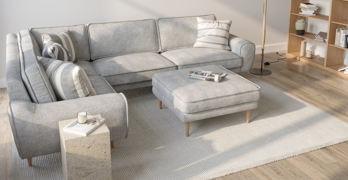 Klem Mermer Gri Köşe Koltuk ve Puf Takımı - Doğal Doku