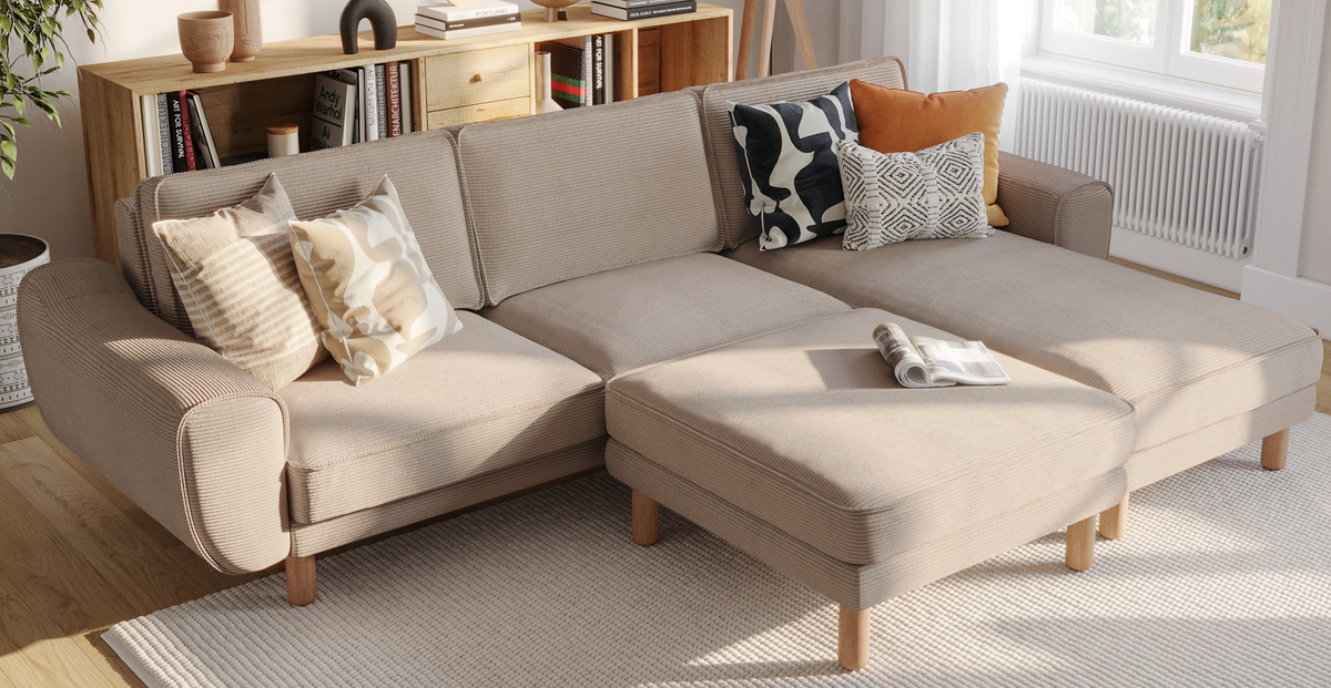 Klem Köşe & Puf ve Fildişi Berjer Koltuk Takımı - Fitilli Kadife & Doğal Doku