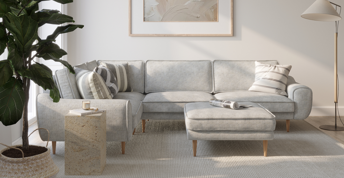 Klem Mermer Gri Köşe Koltuk ve Puf Takımı - Doğal Doku