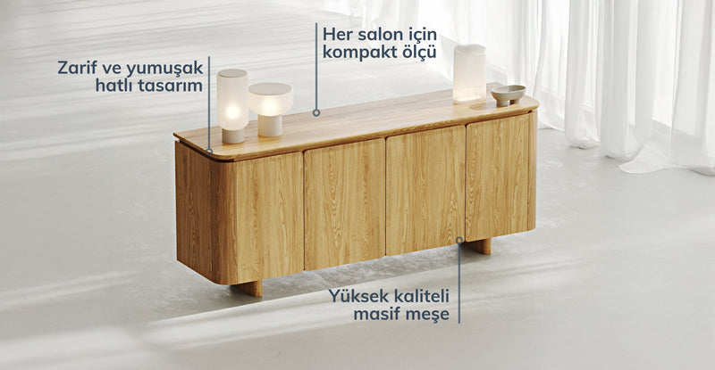 Lyno & Venn | Açılır Masa ve Konsollu Yemek Odası Takımı – Midi (6 Kişilik) - Doğal Doku