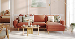 Klem Tuğla ve Levy Berjer Retro Bej Köşe Koltuk Takımı - Performans Keten