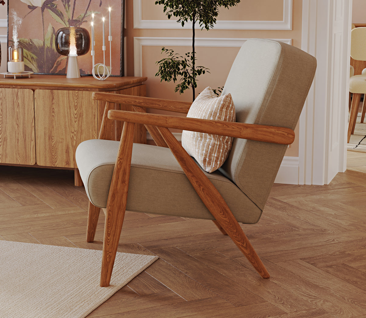 Klem Tuğla ve Levy Berjer Retro Bej Köşe Koltuk Takımı - Performans Keten