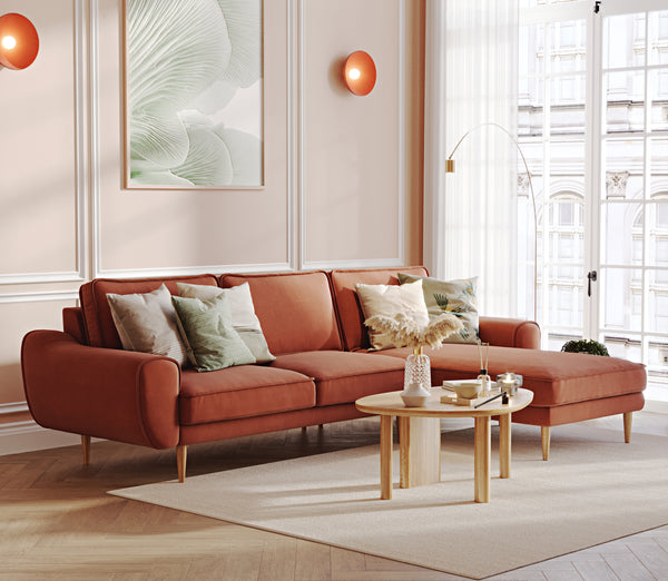 Klem Tuğla ve Levy Berjer Retro Bej Köşe Koltuk Takımı - Performans Keten