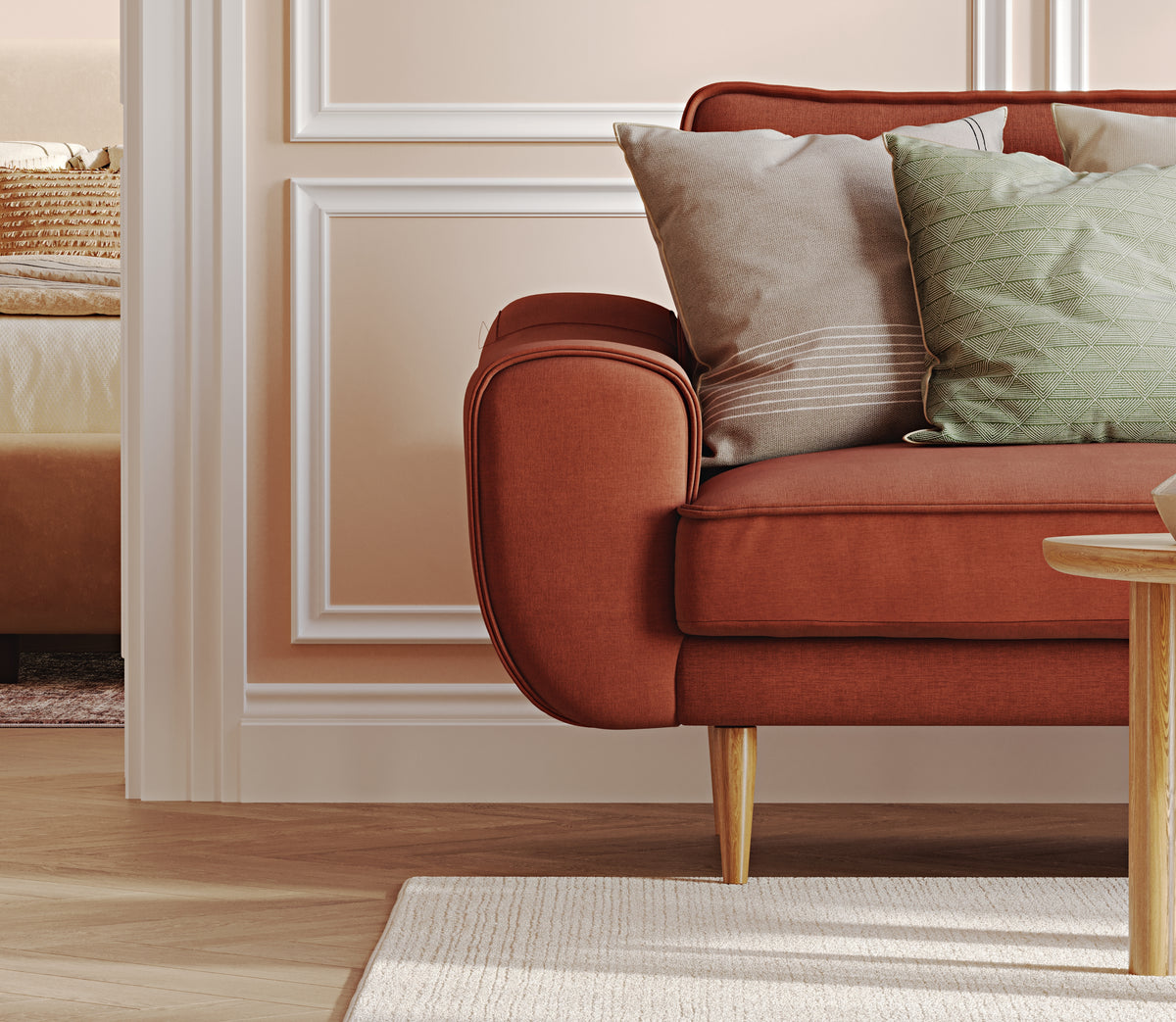 Klem Tuğla ve Levy Berjer Retro Bej Köşe Koltuk Takımı - Performans Keten