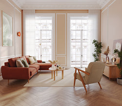 Klem Tuğla ve Levy Berjer Retro Bej Köşe Koltuk Takımı - Performans Keten