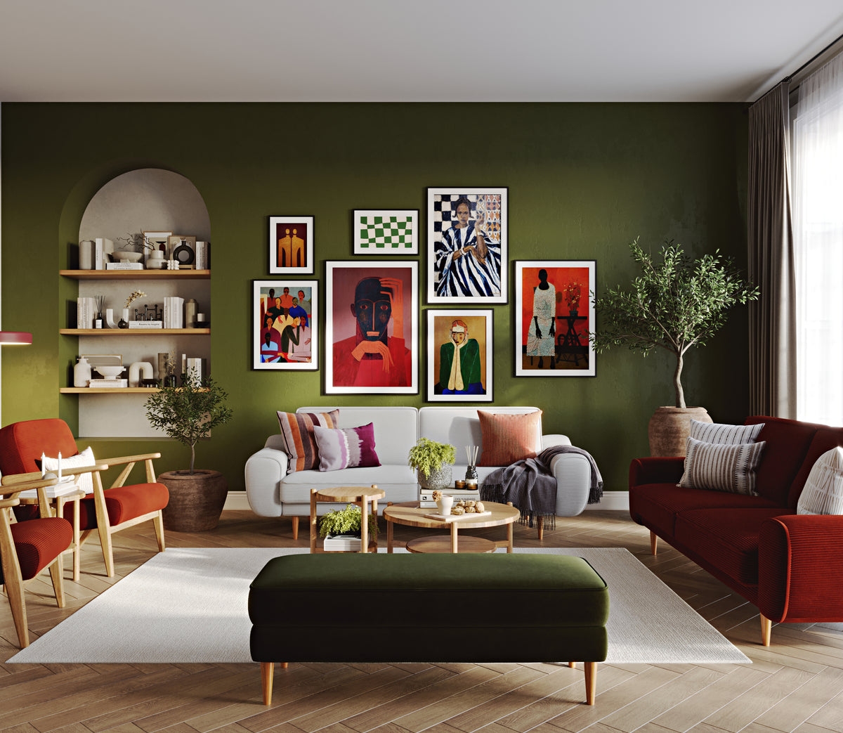 Klem Kemik ve Kiremit 3-3-1-1 İskandinav Koltuk Takımı - Fitilli Kadife