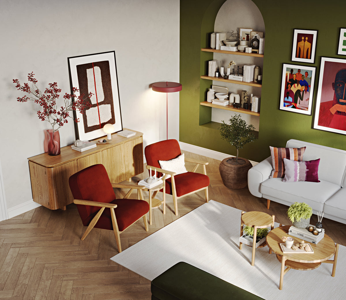 Klem Kemik ve Kiremit 3-3-1-1 İskandinav Koltuk Takımı - Fitilli Kadife