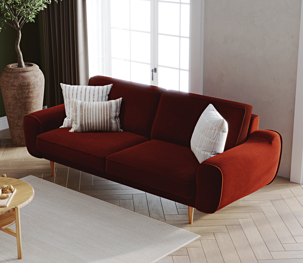 Klem Kemik ve Kiremit 3-3-1-1 İskandinav Koltuk Takımı - Fitilli Kadife