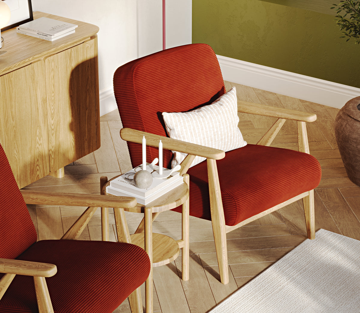 Klem Kemik ve Kiremit 3-3-1-1 İskandinav Koltuk Takımı - Fitilli Kadife