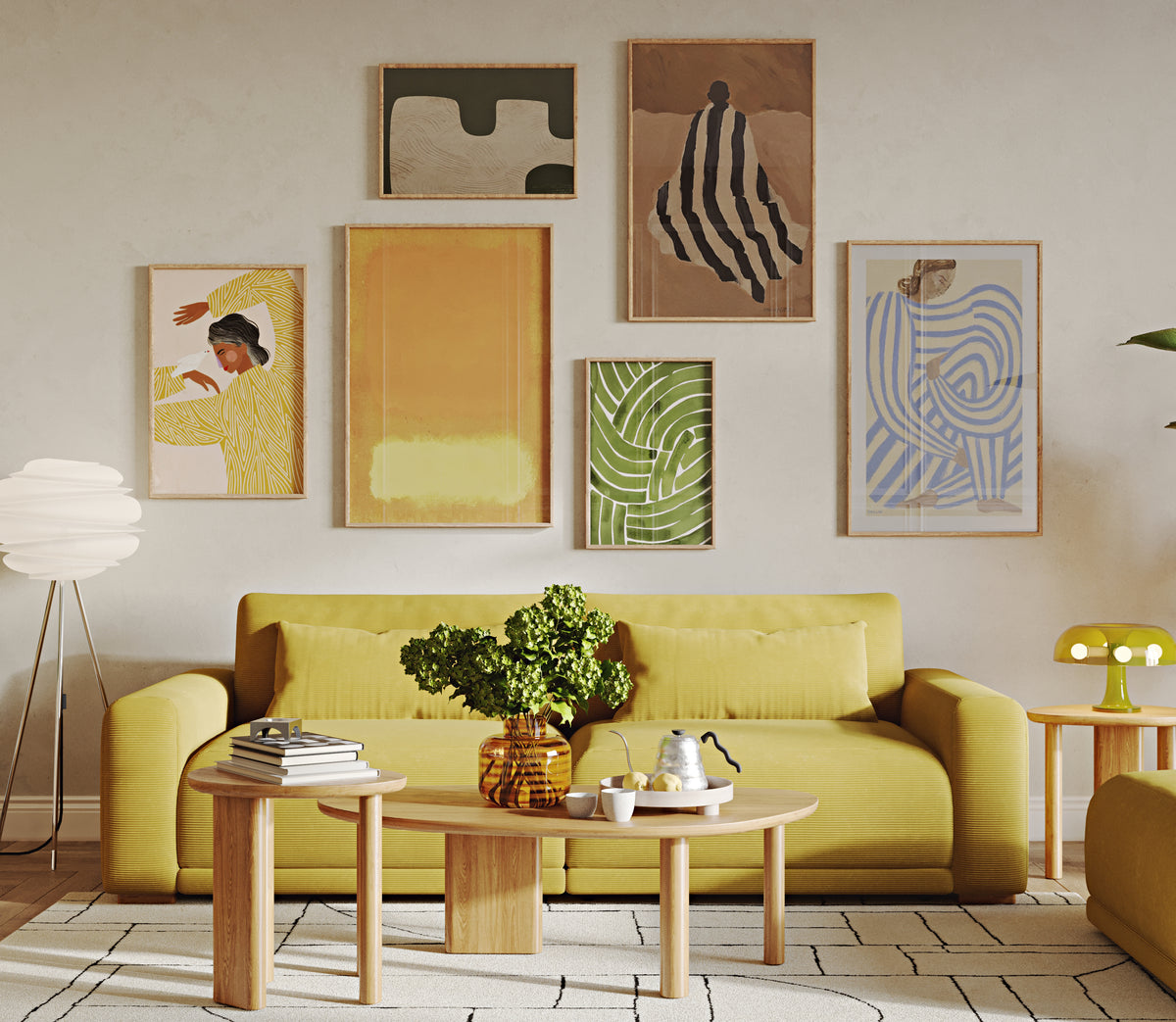 Carle Sisli Yeşil ve Polen Sarı 3-1 Koltuk Takımı - Fitilli Kadife