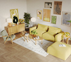 Carle Sisli Yeşil ve Polen Sarı 3-1 Koltuk Takımı - Fitilli Kadife