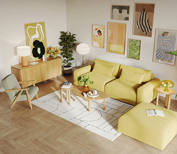 Carle Sisli Yeşil ve Polen Sarı 3-1 Koltuk Takımı - Fitilli Kadife