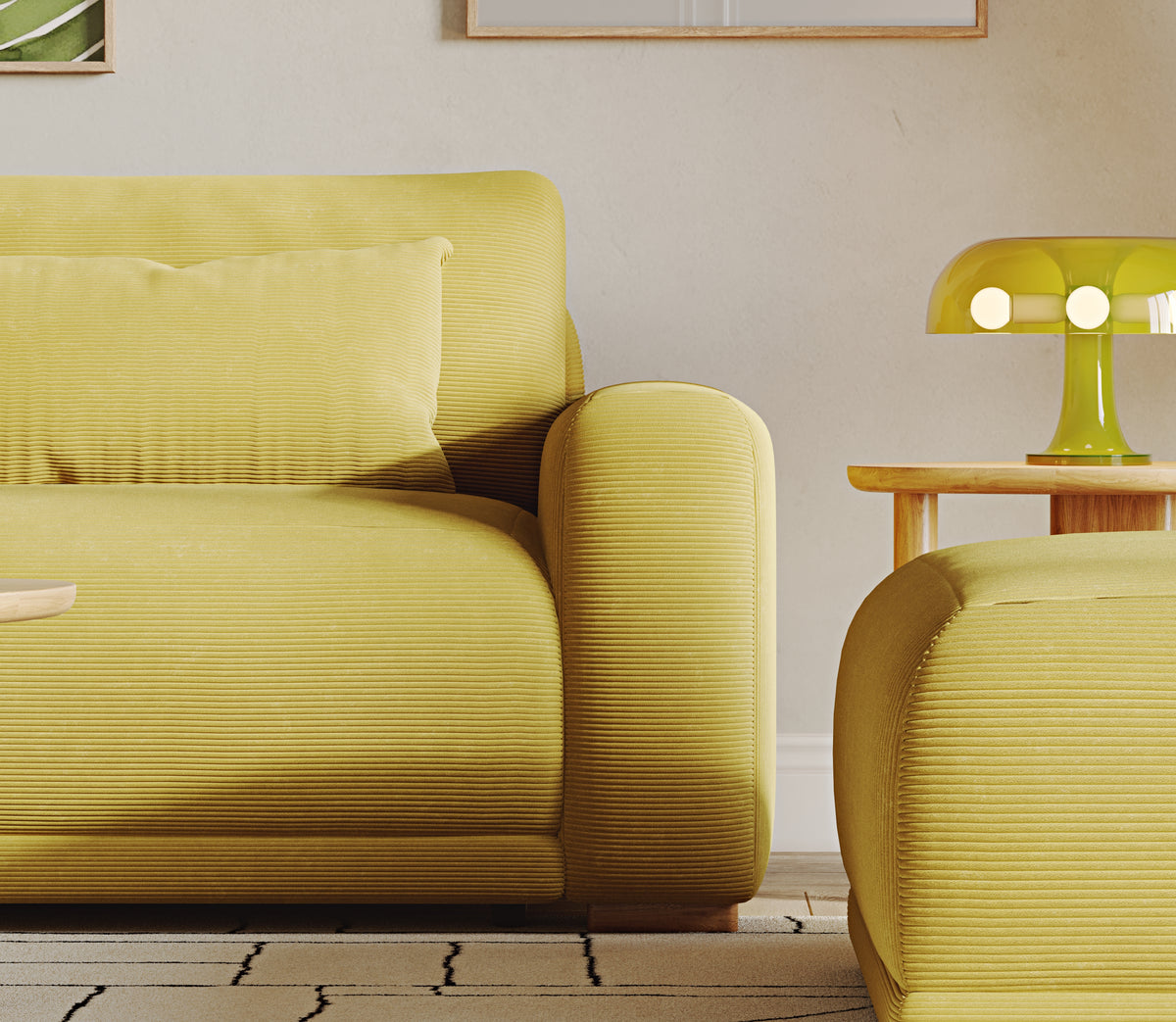 Carle Sisli Yeşil ve Polen Sarı 3-1 Koltuk Takımı - Fitilli Kadife