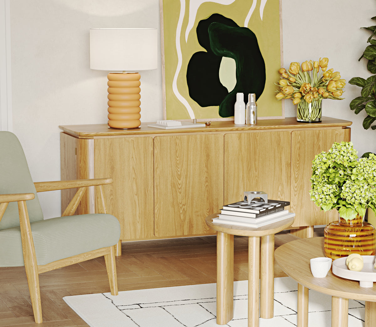 Carle Sisli Yeşil ve Polen Sarı 3-1 Koltuk Takımı - Fitilli Kadife