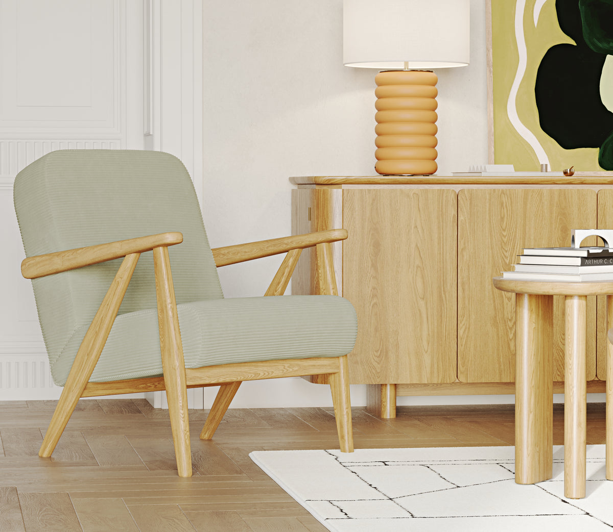 Carle Sisli Yeşil ve Polen Sarı 3-1 Koltuk Takımı - Fitilli Kadife