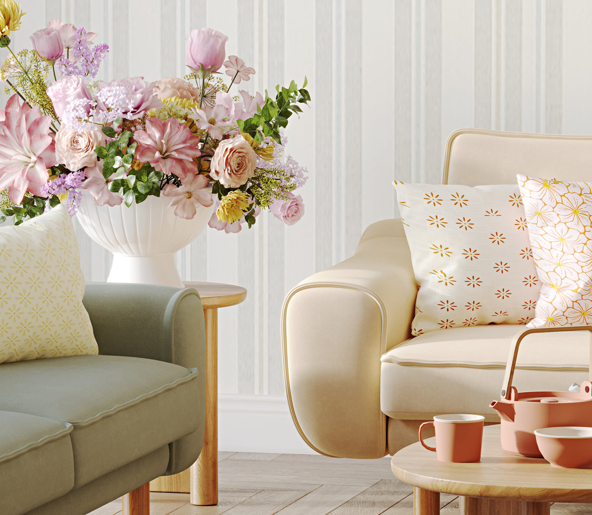 Klem Butter Blush Çağla Yeşili 3-3-1 Koltuk Takımı - Kadife