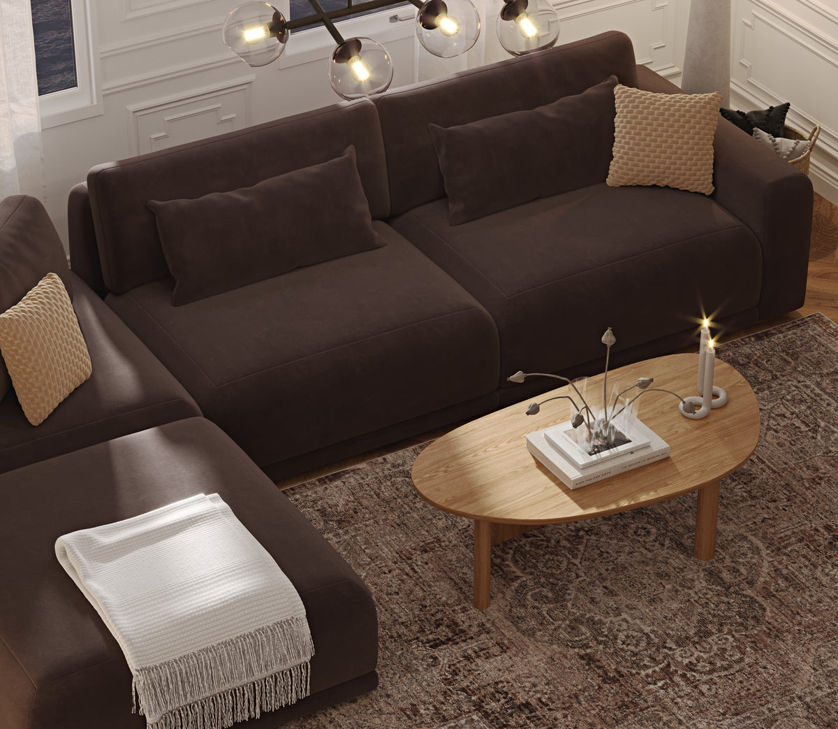 Carle Espresso ve Levy Berjer Köşe Koltuk Takımı - Kadife