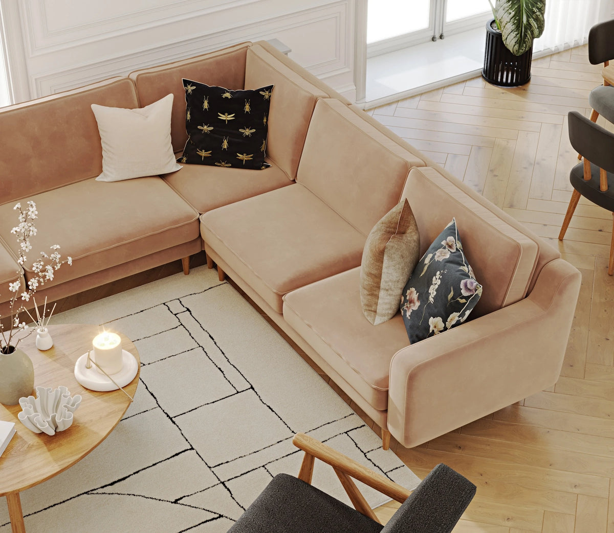 Klem Slim 283 x 257 Köşe ve Levy Berjer Köşe Koltuk Takımı - Kadife