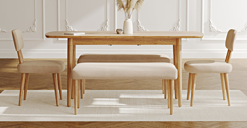 Lyno 77x140 Cm Açılır Yemek Masası Takımı (2 Roa Bench & 2 Roa Sandalye) - Kadife