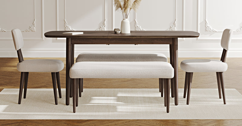Lyno 77x140 Cm Açılır Yemek Masası Takımı (2 Roa Bench & 2 Roa Sandalye) - Keten