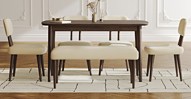 Lyno 77x140 Cm Sabit Yemek Masası Takımı (Roa Bench & 4 Roa Sandalye) - Doğal Doku