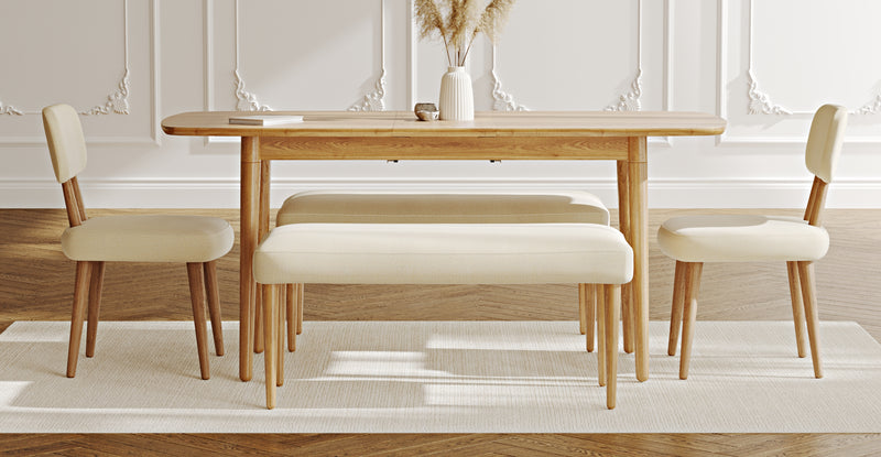 Lyno 77x140 Cm Açılır Yemek Masası Takımı (2 Roa Bench & 2 Roa Sandalye) - Doğal Doku
