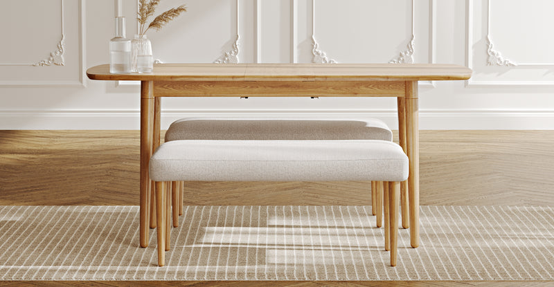 Lyno 77x140 Cm Açılır Yemek Masası Takımı (2 Roa Bench) - Keten