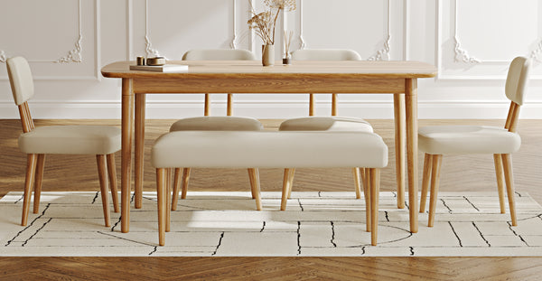 Lyno 97x160 Cm Sabit Yemek Masası Takımı (Bench&4Lü Roa) - Performans Kadife