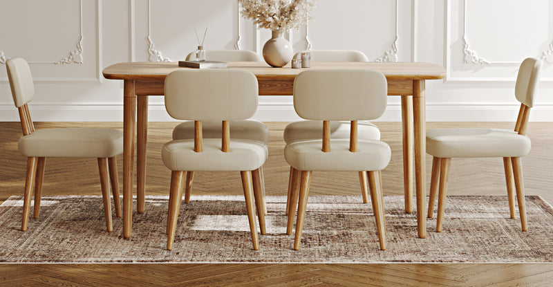 Lyno 97x160 Cm Sabit Yemek Masası Takımı (6Lı Roa) - Performans Kadife