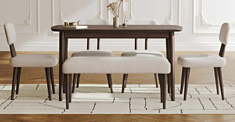 Lyno 77x140 Cm Sabit Yemek Masası Takımı (Roa Bench & 4 Roa Sandalye) - Keten