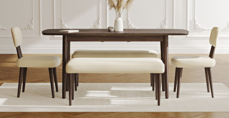 Lyno 77x140 Cm Açılır Yemek Masası Takımı (2 Roa Bench & 2 Roa Sandalye) - Doğal Doku