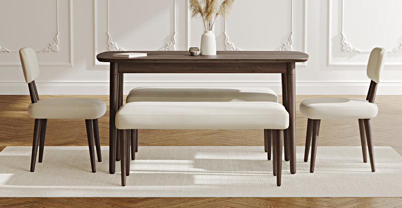 Lyno 77x140 Cm Sabit Yemek Masası Takımı (2 Roa Bench & 2 Roa Sandalye) - Doğal Doku