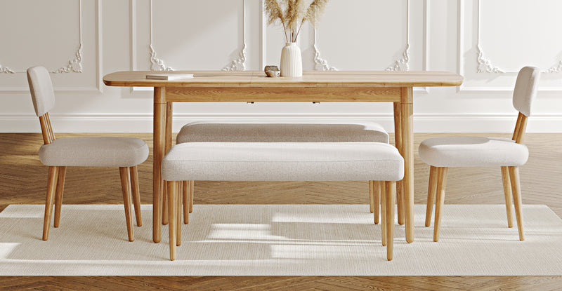 Lyno 77x140 Cm Açılır Yemek Masası Takımı (2 Roa Bench & 2 Roa Sandalye) - Keten