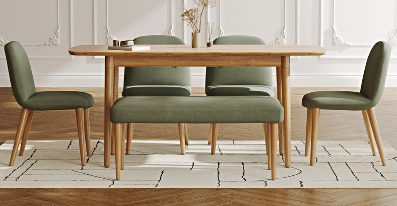 Lyno 77x140 Açılır Yemek Masası Takımı (Roa Bench & 4 Venn Sandalye) - Kadife