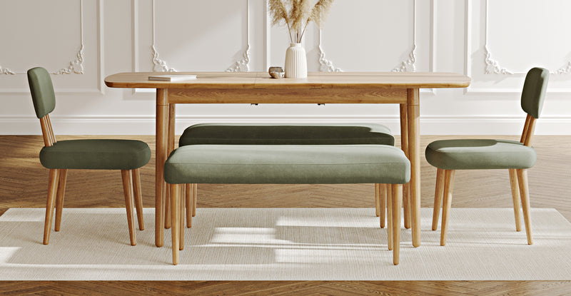 Lyno 77x140 Cm Açılır Yemek Masası Takımı (2 Roa Bench & 2 Roa Sandalye) - Kadife