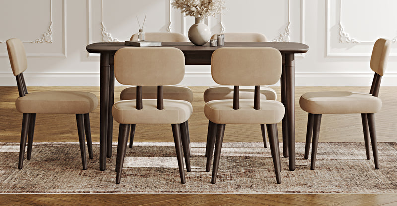 Lyno 77x140 Cm Sabit Yemek Masası Takımı (6 Roa Sandalye) - Kadife