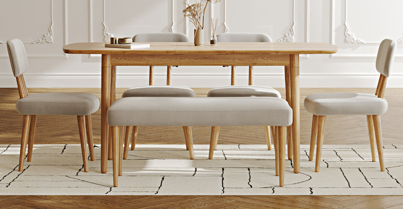Lyno 77x140 Cm Açılır Yemek Masası Takımı (Roa Bench & 4 Roa Sandalye) - Performans Keten