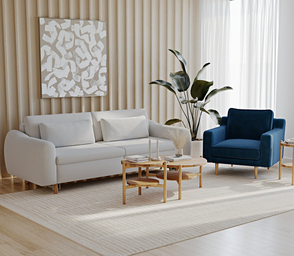 Nyra Yataklı Üçlü ve Klem Slim Tekli Koltuk Takımı - Doğal Doku & Kadife