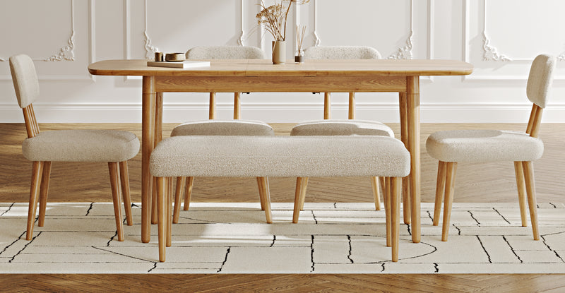 Lyno 77x140 Cm Açılır Yemek Masası Takımı (Roa Bench & 4 Roa Sandalye) - Bukle