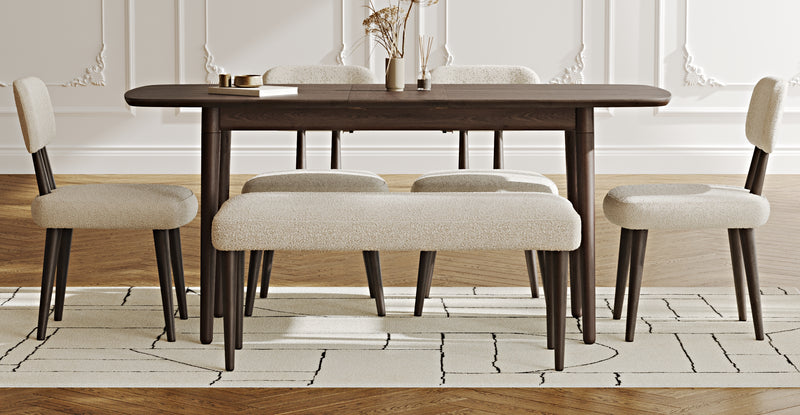 Lyno 77x140 Cm Açılır Yemek Masası Takımı (Roa Bench & 4 Roa Sandalye) - Bukle