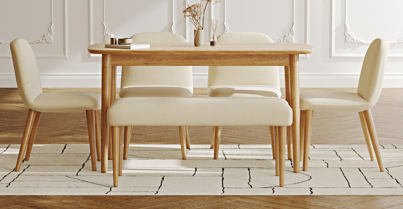 Lyno 77x140 Sabit Yemek Masası Takımı (Roa Bench & 4 Venn Sandalye) - Doğal Doku