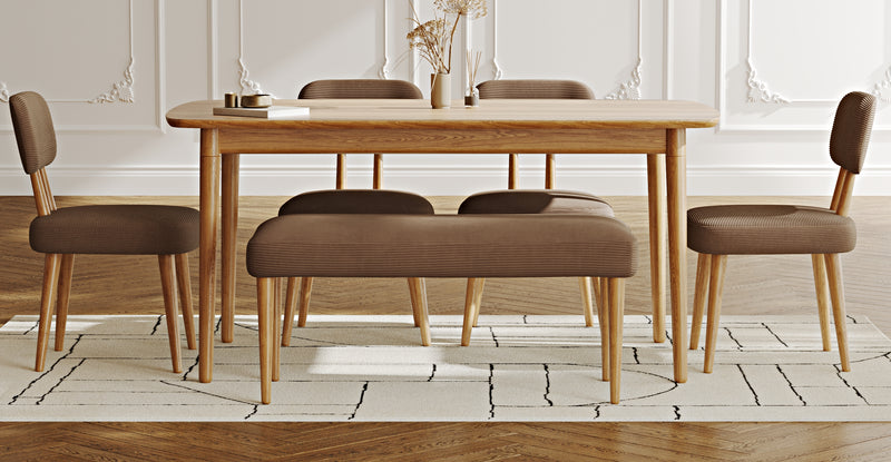 Lyno 97x160 Cm Sabit Yemek Masası Takımı (Bench&4Lü Roa) - Fitilli Kadife